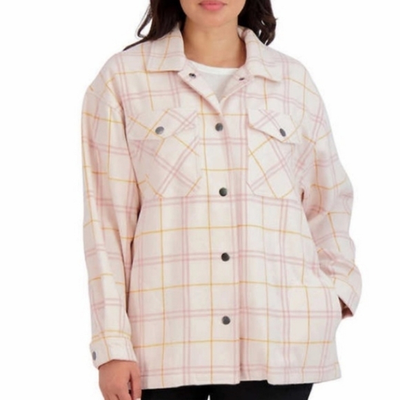 HFX Jackets & Blazers - Hfx Ladies Snap Button Shirt Jacket PLAID New XXL side pockets